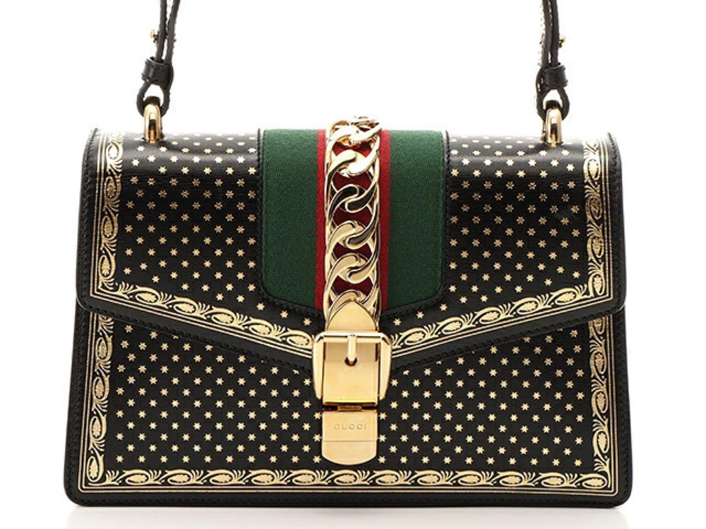 Gucci Sylvis Shoulder Bag Black Gold Calfskin